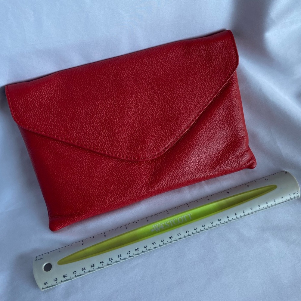 J Crew leather red clutch with optional strap